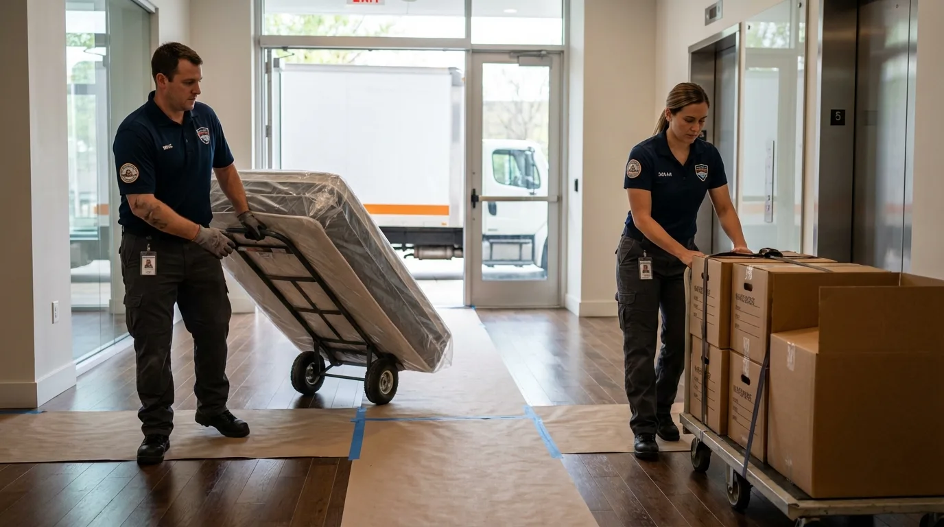 Professional apartment movers loading elevator in Gap, PA