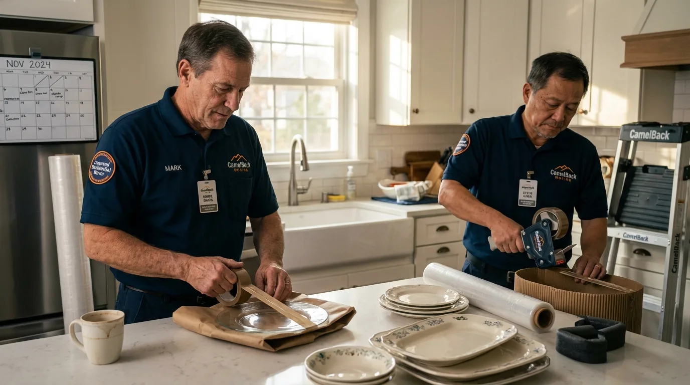 Professional crew packing kitchen dishware in Gap, PA